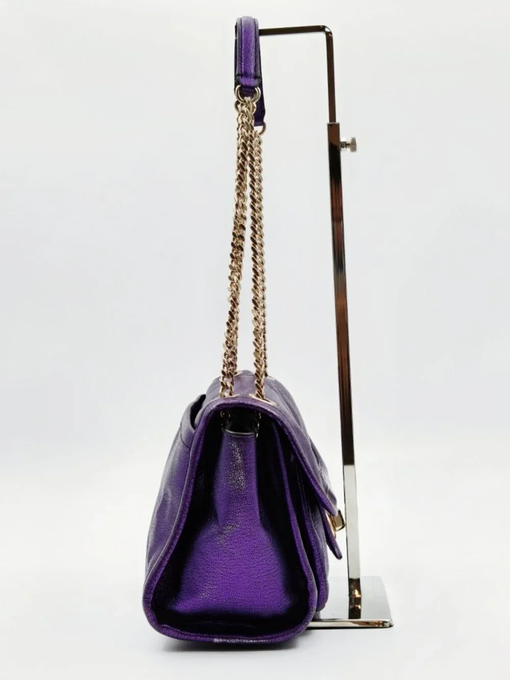 Coach Metallic Purple Leather Chain Shoulder Crossbody Bag Gold Hardware